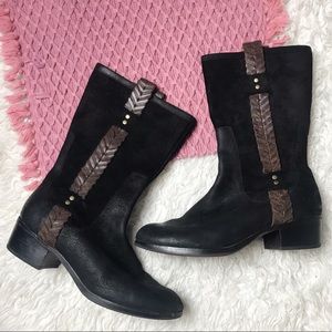 UGG Black leather boots w/side braiding Size 9.5
